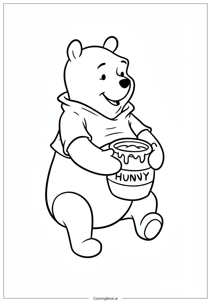 Página para colorir: Ursinho Pooh Feliz com Mel: Uma Diversão de Colorir para Todos!