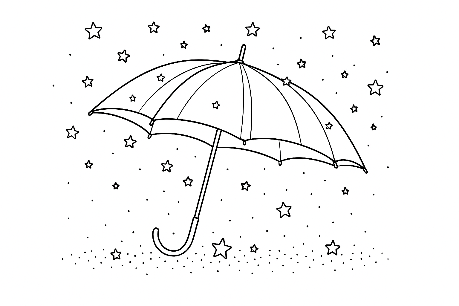 Ausmalbild: Fantasievolle Regenschirme unter einem Sternenhimmel: Ein kreatives Ausmalbilder-Abenteuer