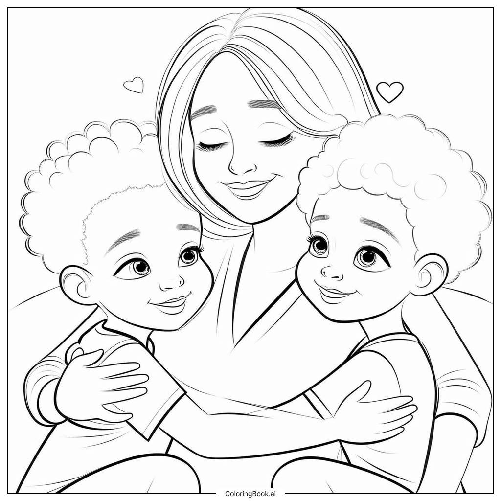 Página para colorir: Um Abraço Aconchegante: Celebrando o Amor e a União Familiar