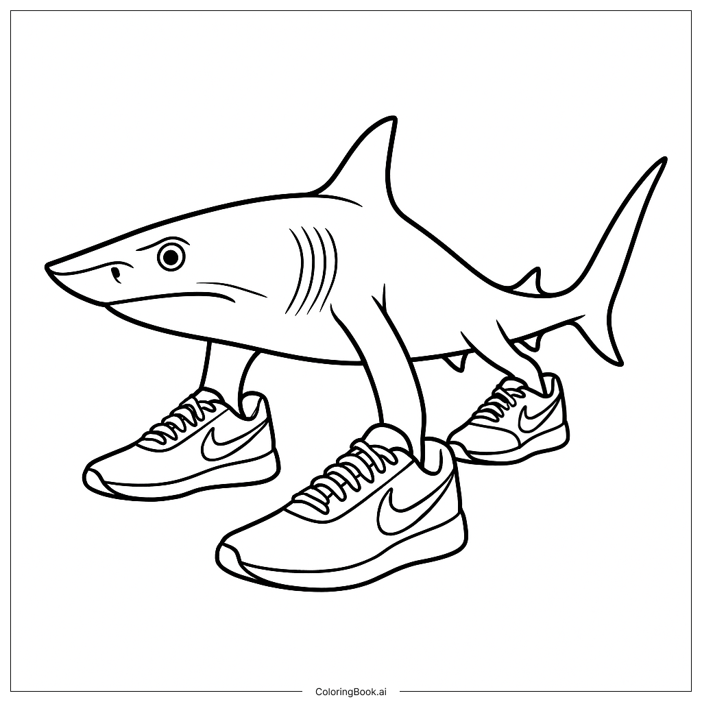 Página para colorear: Tiburón Zapatilla: ¡El atleta más genial del océano listo para competir!