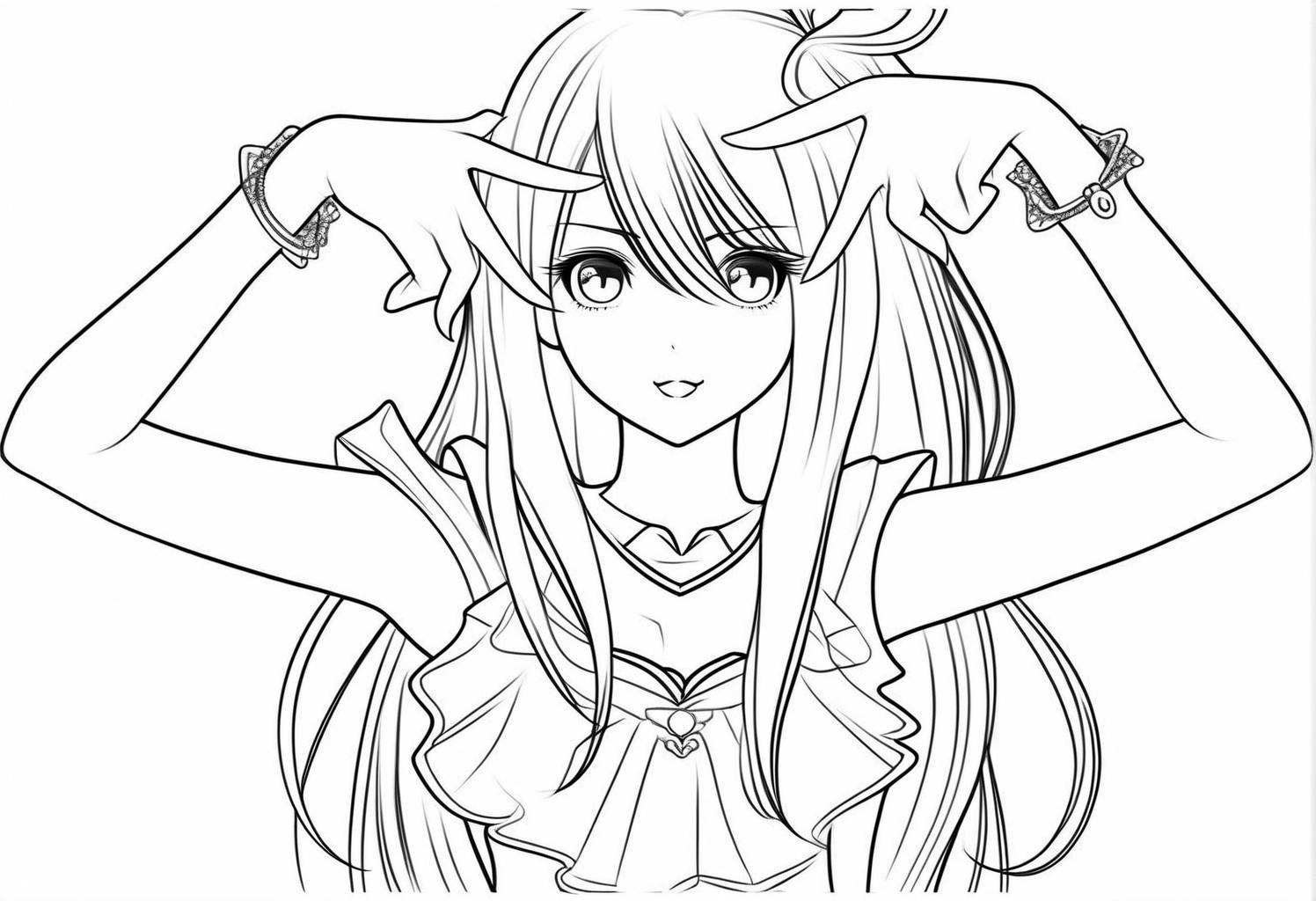 Coloring Page: Charming Anime Girl Making Playful Gestures in a Stylish Outfit