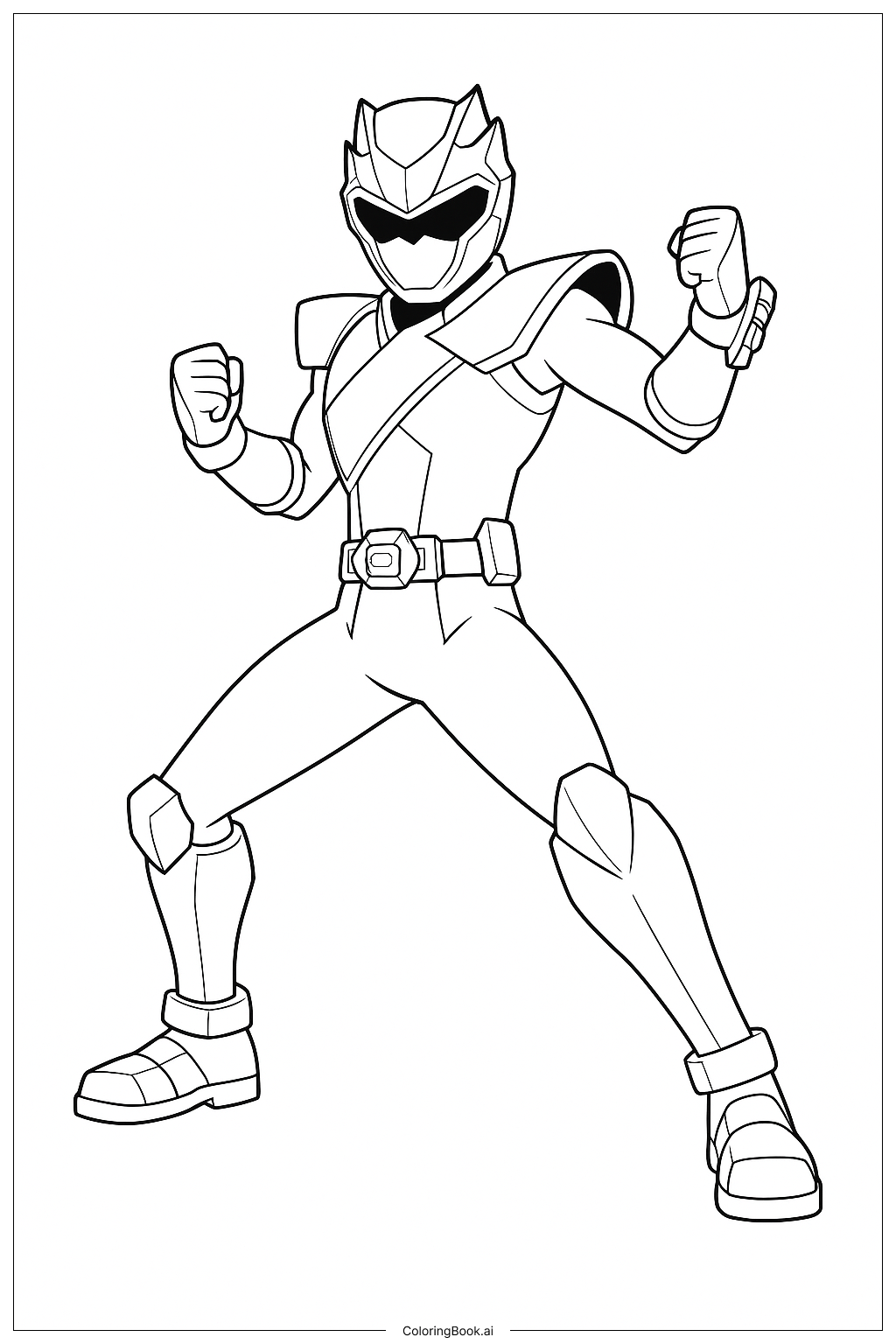 Ausmalbild: Dynamischer Power Ranger bereit für Action in einer auffälligen Pose