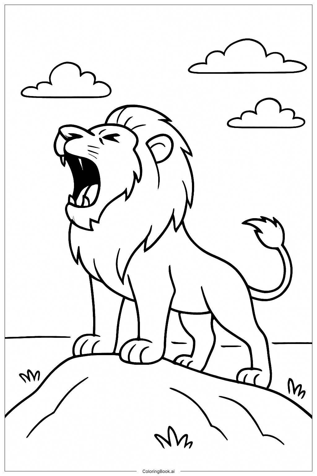 窥视狮子填色页（免费PDF\u0026PNG 可打印）, image size:1024x1536