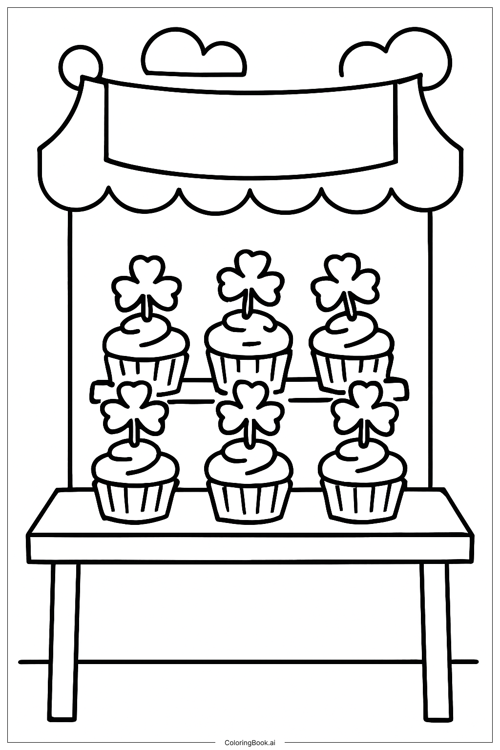 베이커가 클로버 모양 쿠키 장식하기 색칠하기 페이지 (무료 PDF\u0026PNG 인쇄 가능), image size:1024x1536