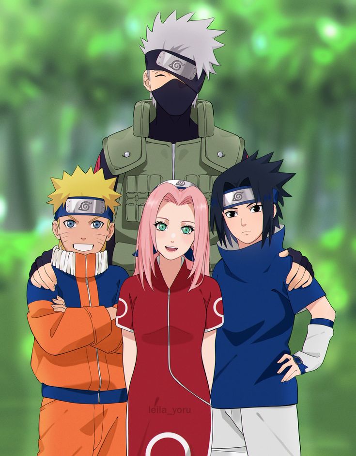 Reunión del Equipo 7: Celebrando la Amistad entre Naruto, Sakura, Kakashi y Sasuke
